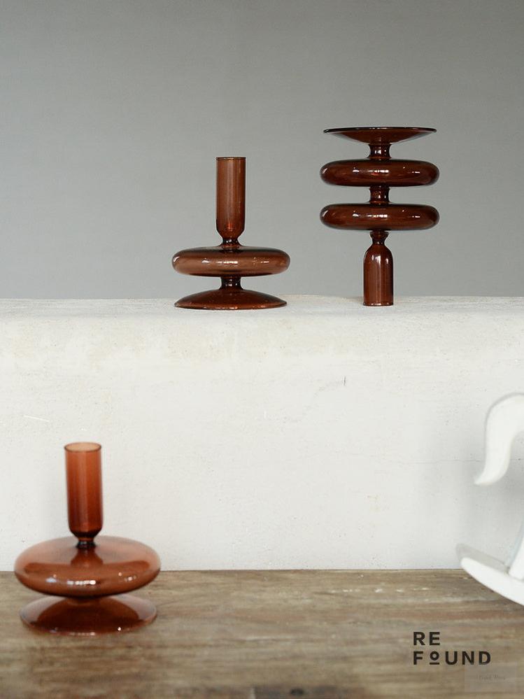 Retro Brown Glass Candle Holder