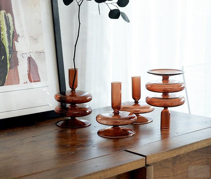 Retro Brown Glass Candle Holder