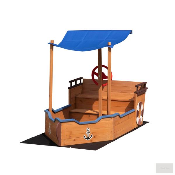 Ship Wooden Sandbox With Storage Bench And Seat