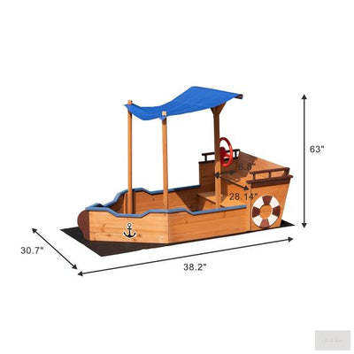 Ship Wooden Sandbox With Storage Bench And Seat