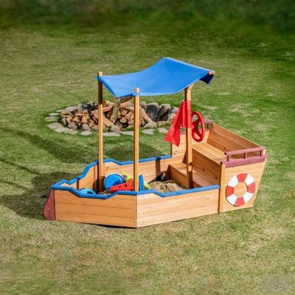Ship Wooden Sandbox With Storage Bench And Seat