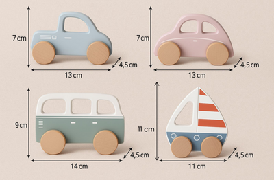 Brick Hues Montessori Wooden Car & Boat Toy Set | 4-Piece Eco-Friendly Baby & Toddler Vehicles – Safe, Non-Toxic, Early Learning Montessori Toys in UAE