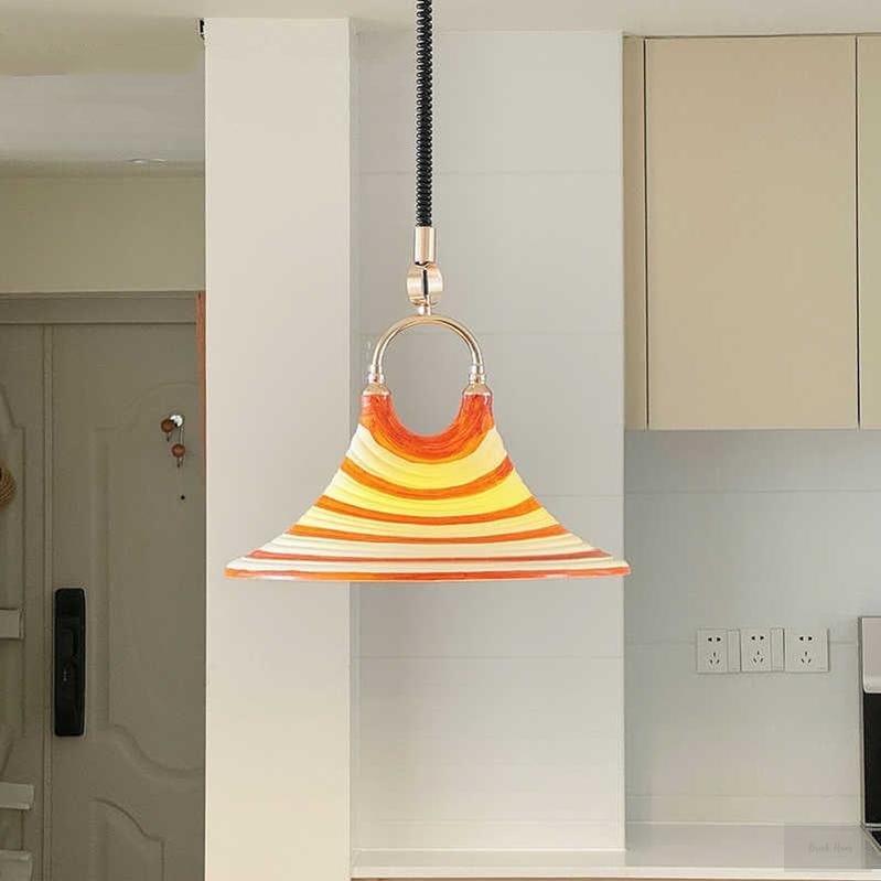 Striped Painted Art Horn Pendant Light