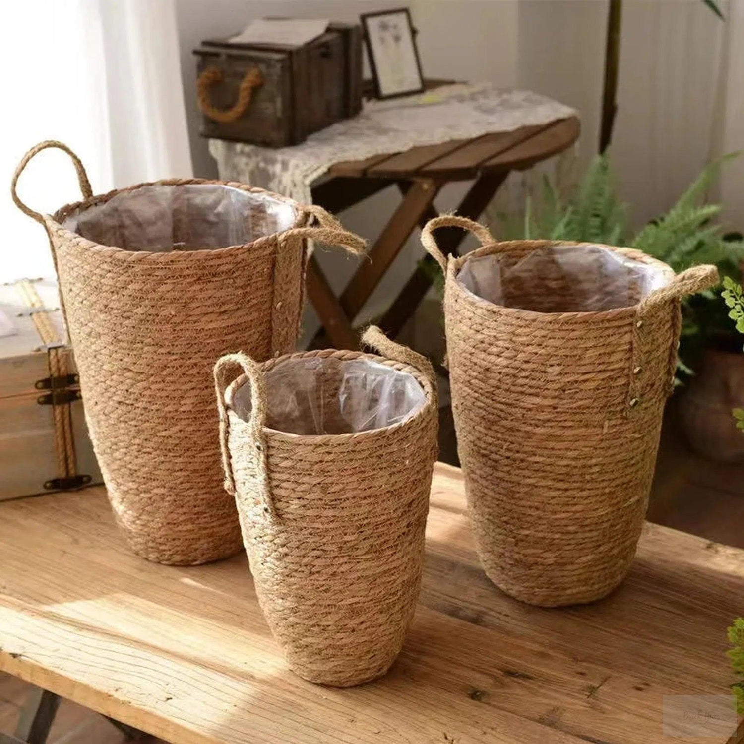 Tall Natural Wicker Planter Basket - Brick Hues