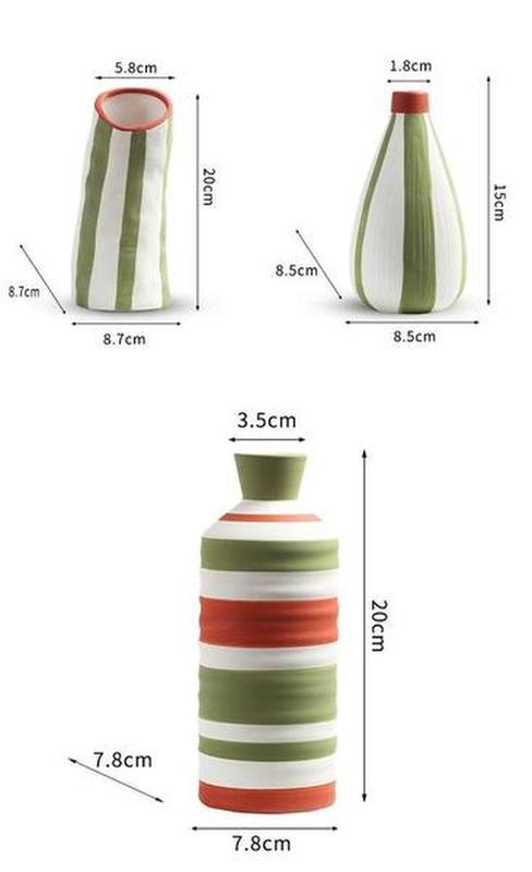Underglaze Colorful Porcelain Vase Modern Striped Design in Multiple Shapes