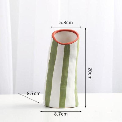Underglaze Colorful Porcelain Vase Modern Striped Design in Multiple Shapes
