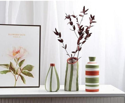 Underglaze Colorful Porcelain Vase Modern Striped Design in Multiple Shapes