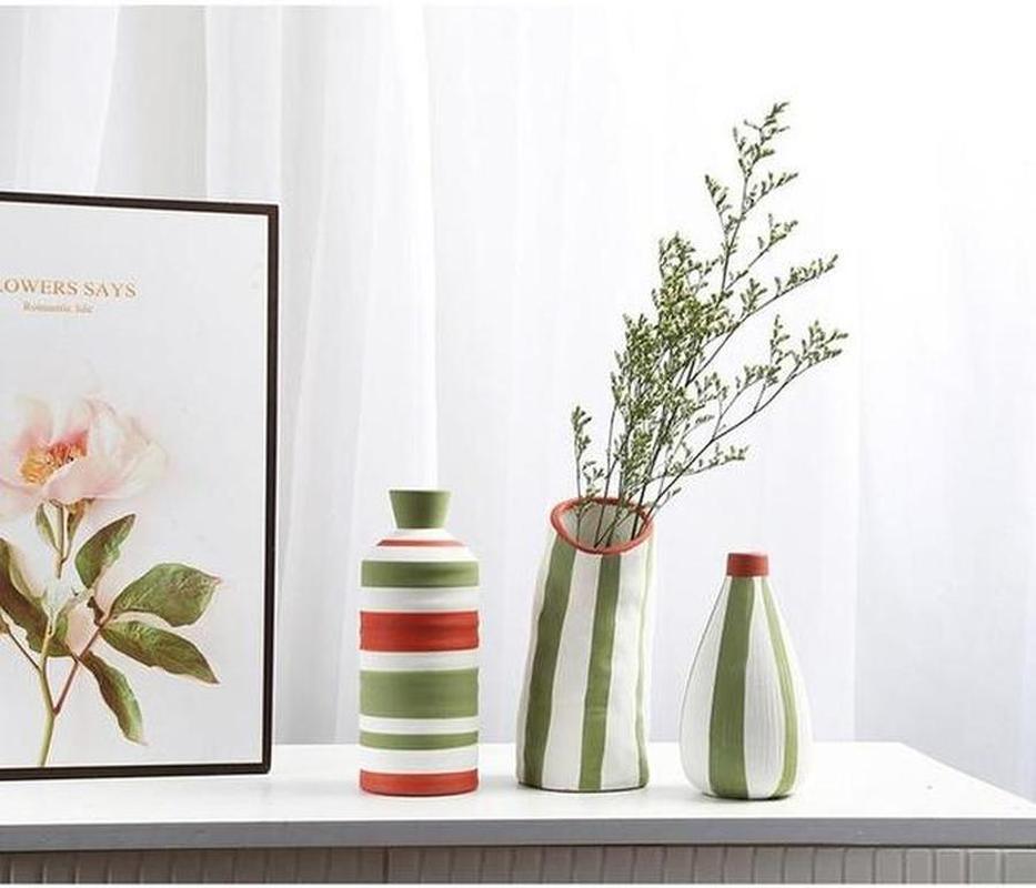 Underglaze Colorful Porcelain Vase Modern Striped Design in Multiple Shapes