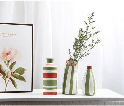 Underglaze Colorful Porcelain Vase Modern Striped Design in Multiple Shapes