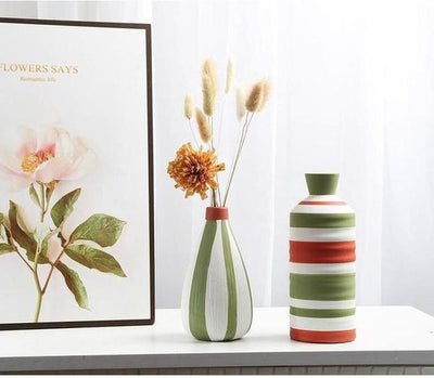 Underglaze Colorful Porcelain Vase Modern Striped Design in Multiple Shapes