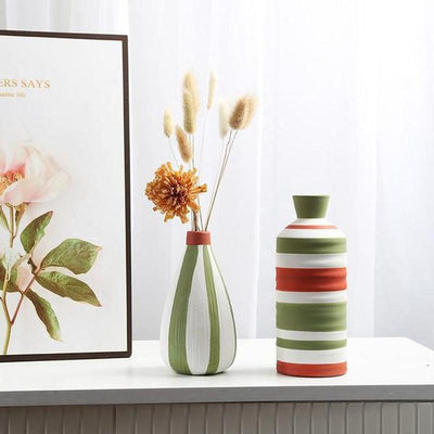 Underglaze Colorful Porcelain Vase Modern Striped Design in Multiple Shapes