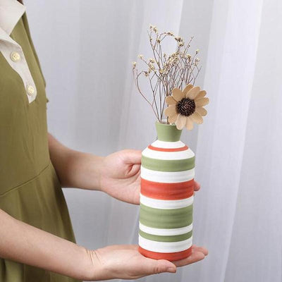 Underglaze Colorful Porcelain Vase Modern Striped Design in Multiple Shapes