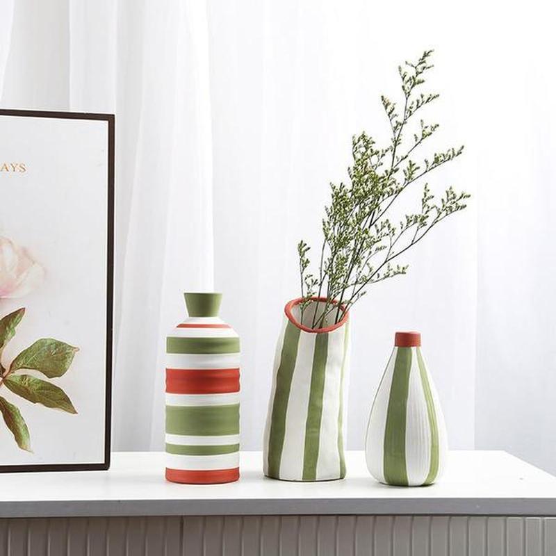 Underglaze Colorful Porcelain Vase Modern Striped Design in Multiple Shapes