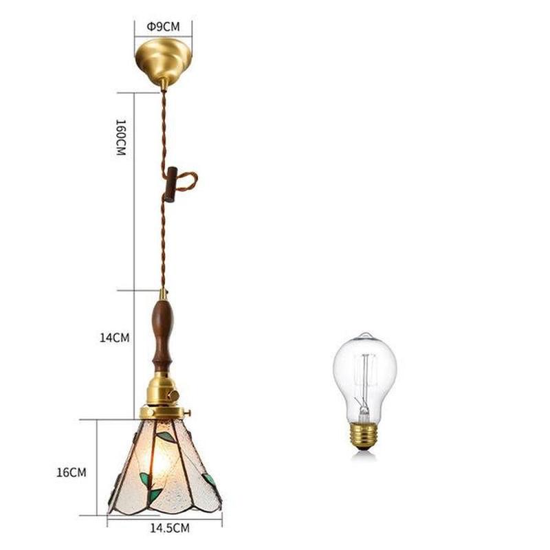 Vintage Brass & Glass Pendant Light Handcrafted with Walnut Accents