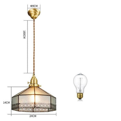 Vintage Brass & Glass Pendant Light Handcrafted with Walnut Accents