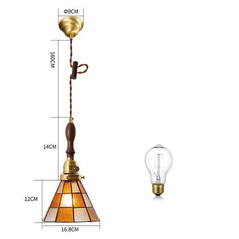 Vintage Brass & Glass Pendant Light Handcrafted with Walnut Accents