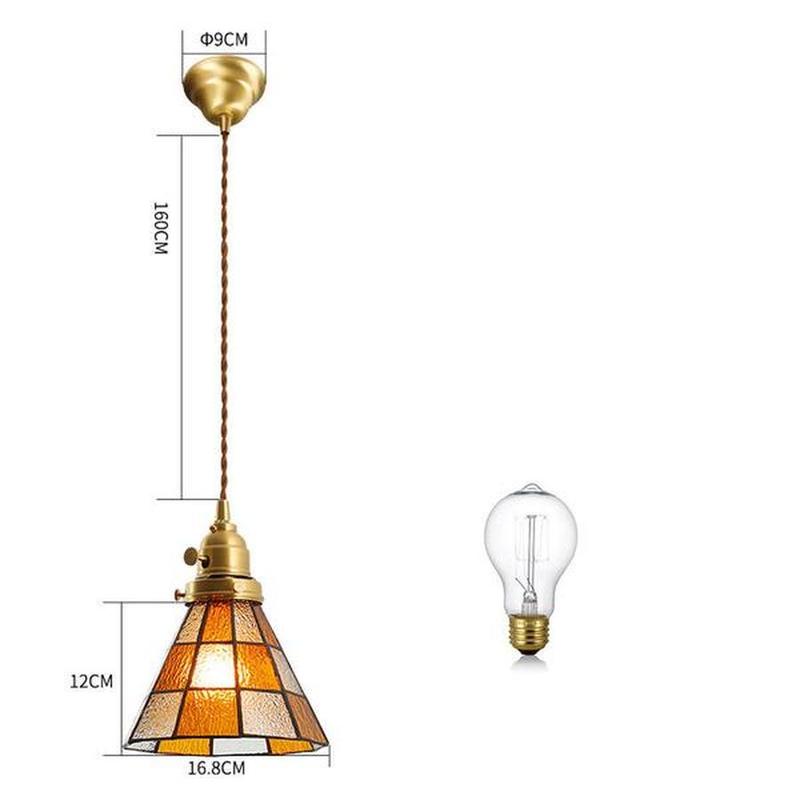 Vintage Brass & Glass Pendant Light Handcrafted with Walnut Accents