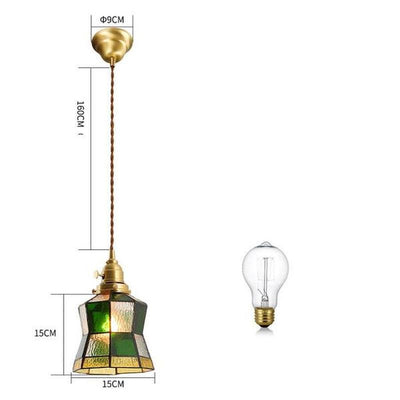 Vintage Brass & Glass Pendant Light Handcrafted with Walnut Accents
