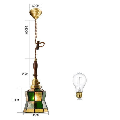Vintage Brass & Glass Pendant Light Handcrafted with Walnut Accents