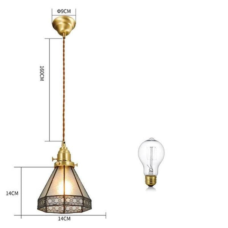 Vintage Brass & Glass Pendant Light Handcrafted with Walnut Accents