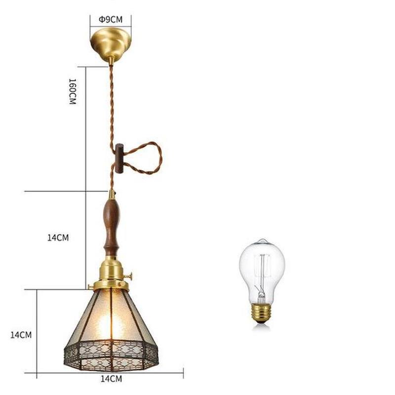 Vintage Brass & Glass Pendant Light Handcrafted with Walnut Accents