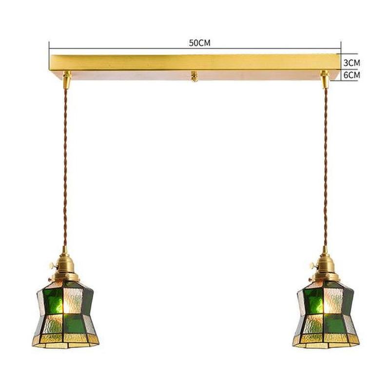 Vintage Brass & Glass Pendant Light Handcrafted with Walnut Accents