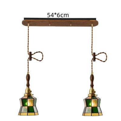 Vintage Brass & Glass Pendant Light Handcrafted with Walnut Accents