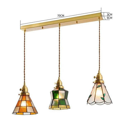 Vintage Brass & Glass Pendant Light Handcrafted with Walnut Accents