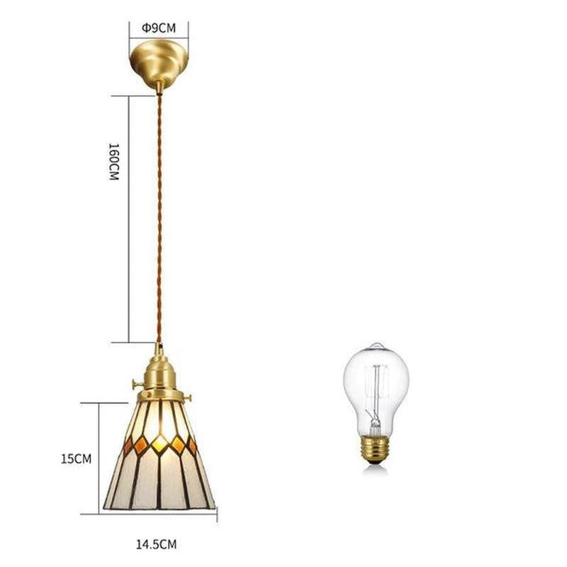 Vintage Brass & Glass Pendant Light Handcrafted with Walnut Accents