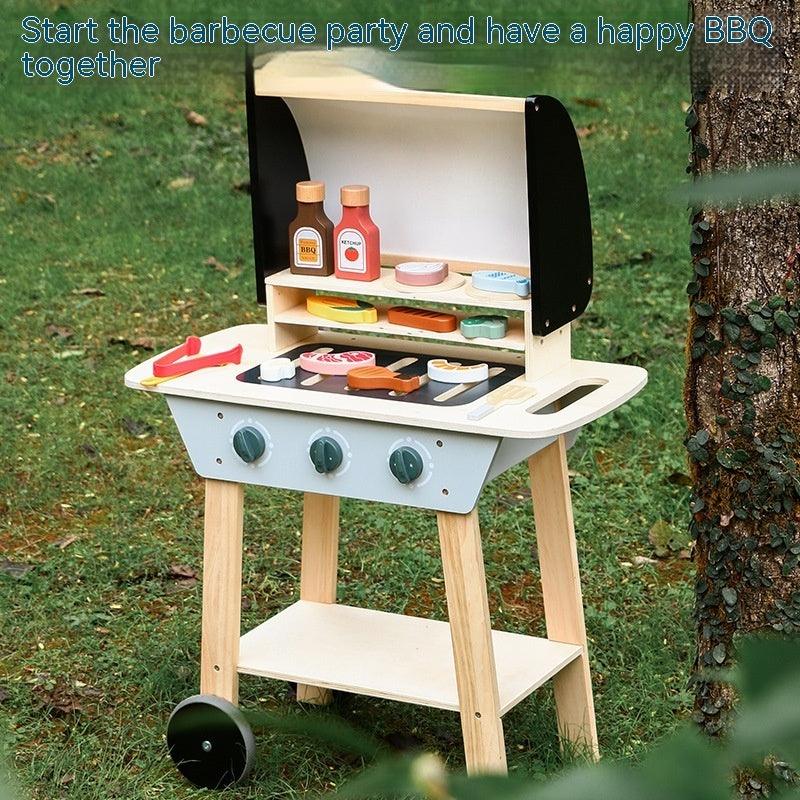 Kids Wooden Barbecue Grill Toy – Simulated Kitchen Playset (Ages 4–6)