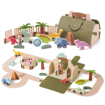 Wooden Dinosaur Track Scene Toy – Early Education Montessori Building Block Set for Kids