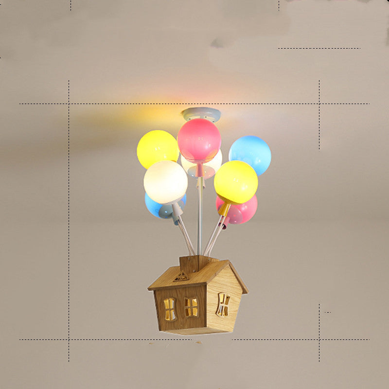 Children’s Balloon Ceiling Lamp | Korean Style Acrylic Pendant Light | LED Flying House Design – Adjustable Height (White, Warm, Tricolor Dimming)
