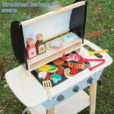Kids Wooden Barbecue Grill Toy – Simulated Kitchen Playset (Ages 4–6)