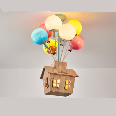 Children’s Balloon Ceiling Lamp | Korean Style Acrylic Pendant Light | LED Flying House Design – Adjustable Height (White, Warm, Tricolor Dimming)