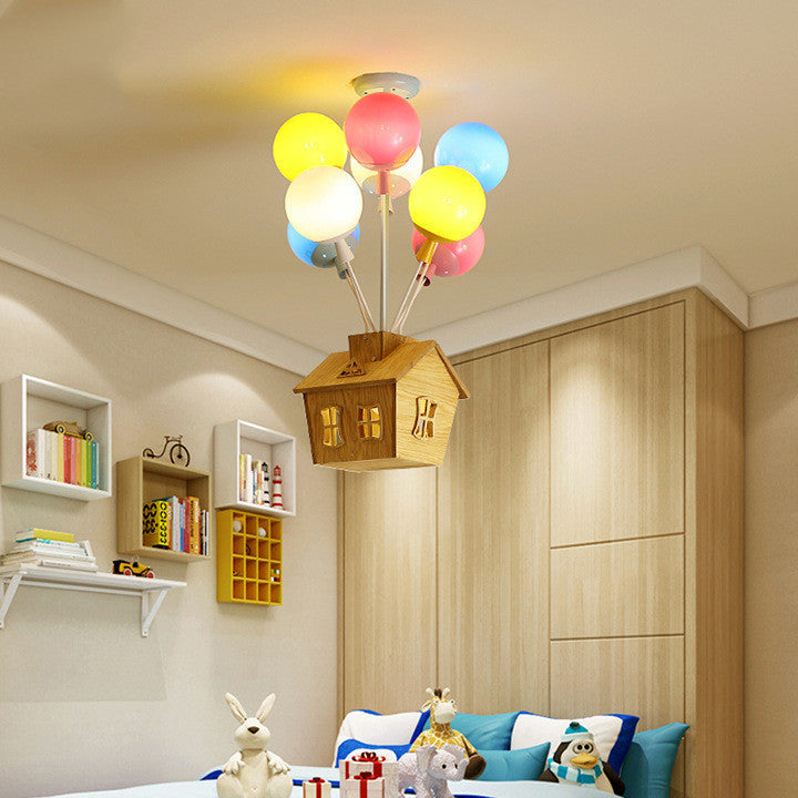 Children’s Balloon Ceiling Lamp | Korean Style Acrylic Pendant Light | LED Flying House Design – Adjustable Height (White, Warm, Tricolor Dimming)