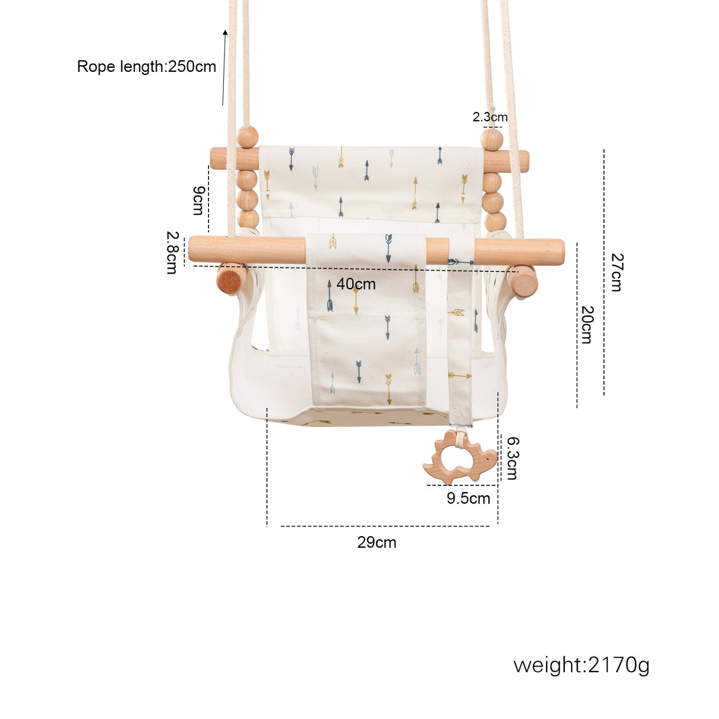 Fashionable Indoor Swing for Kids | Wooden & Fabric Hanging Chair | Montessori Playroom Swing Seat – Orange, Rainbow, Arrow & Alpaca Designs