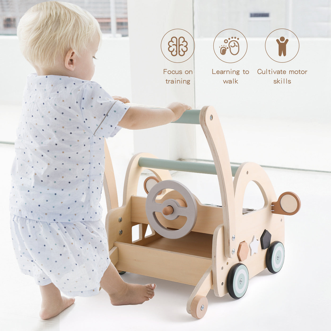 Montessori Wooden Baby Walker | Multifunctional High Landscape Toy