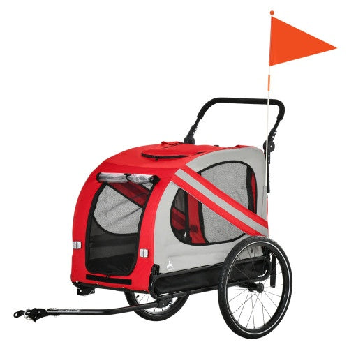Aosom 2-in-1 Pet Bike Trailer For Small Dogs, Road-Visibility Bicycle Stroller, Weather-Strong Bike Wagon Trailer Sidecar Attachment, Red