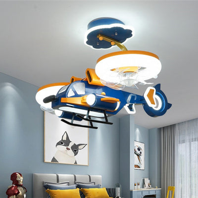 Smart Fighter Boy Ceiling Fan Light for Kids Room | Modern LED Fan Lamp with Remote Control | Metal & Acrylic Ceiling Light – 220V (Yellow & Blue)