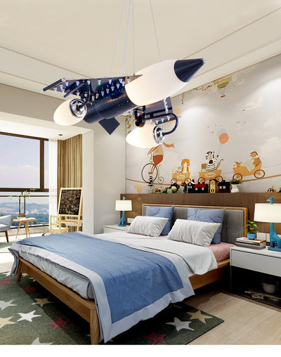 Fighter Jet Chandelier for Kids Room & Living Room | Creative Iron & Glass Ceiling Light Adjustable Pendant Lamp – 220V (65×62×90cm)