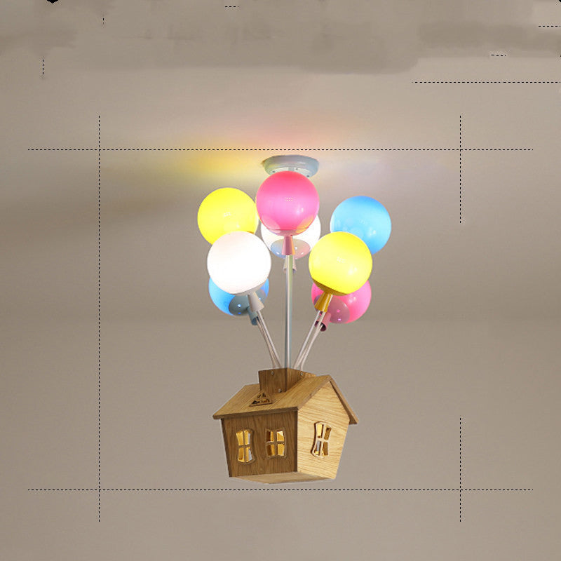 Children’s Balloon Ceiling Lamp | Korean Style Acrylic Pendant Light | LED Flying House Design – Adjustable Height (White, Warm, Tricolor Dimming)