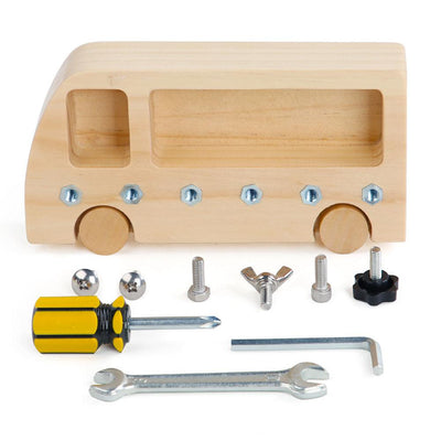 Wooden Busy Bus Toy – Montessori Screwdriver Board for Kids with Tools & Screws (Ages 4–6)