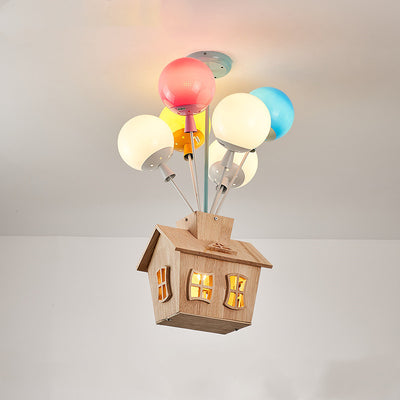 Children’s Balloon Ceiling Lamp | Korean Style Acrylic Pendant Light | LED Flying House Design – Adjustable Height (White, Warm, Tricolor Dimming)