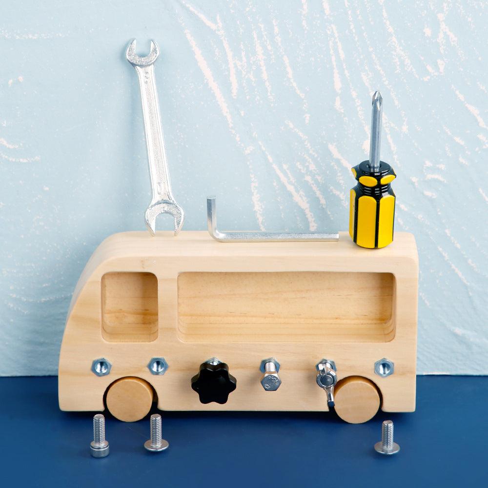 Wooden Busy Bus Toy – Montessori Screwdriver Board for Kids with Tools & Screws (Ages 4–6)