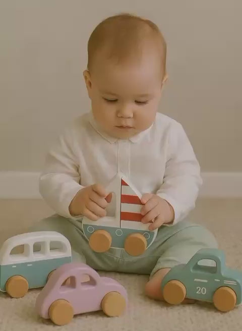 Brick Hues Montessori Wooden Car & Boat Toy Set | 4-Piece Eco-Friendly Baby & Toddler Vehicles – Safe, Non-Toxic, Early Learning Montessori Toys in UAE
