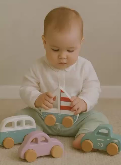 Brick Hues Montessori Wooden Car & Boat Toy Set | 4-Piece Eco-Friendly Baby & Toddler Vehicles – Safe, Non-Toxic, Early Learning Montessori Toys in UAE