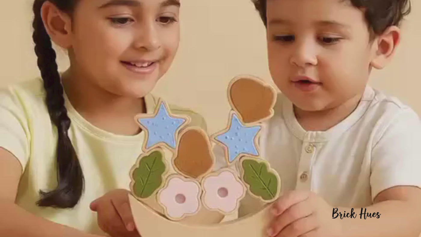 Acorns and Flower Stacker – Montessori Wooden & Silicone Toy for Toddlers | Open-Ended Stacking Toy for Sensory & Fine Motor Development