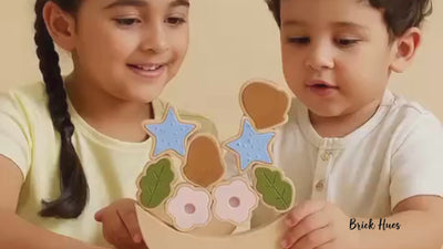 Acorns and Flower Stacker – Montessori Wooden & Silicone Toy for Toddlers | Open-Ended Stacking Toy for Sensory & Fine Motor Development