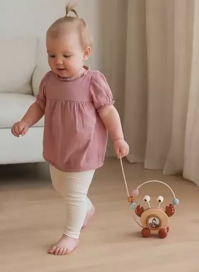 Brick Hues Wooden Pull-Along Crab Toy | Montessori Baby Walker with Bead Maze | Early Learning, Motor Skills & Coordination – Safe Toddler Toy UAE